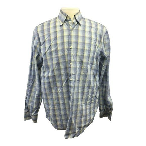 Michael Kors Mens Casual Oxford Button Shirt Size L Blue Plaid L/S 100% Cotton - Picture 1 of 10